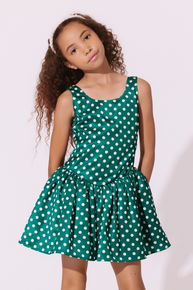 Lola + The Boys Dress 2 Green Polka Dot Flare Dress