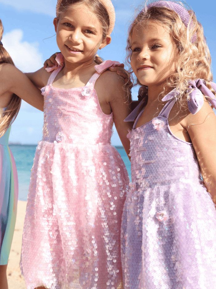 Lola + The Boys Dress Lavender Daisy Sequin Dress