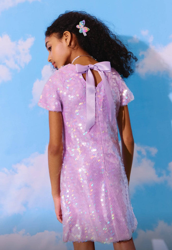lola-new-arrival Dress Lavender Sequin Bow Dress