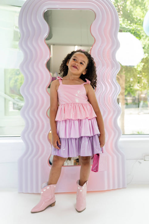 Lola + The Boys Dress Pastel Ombre Shimmer Bow Dress