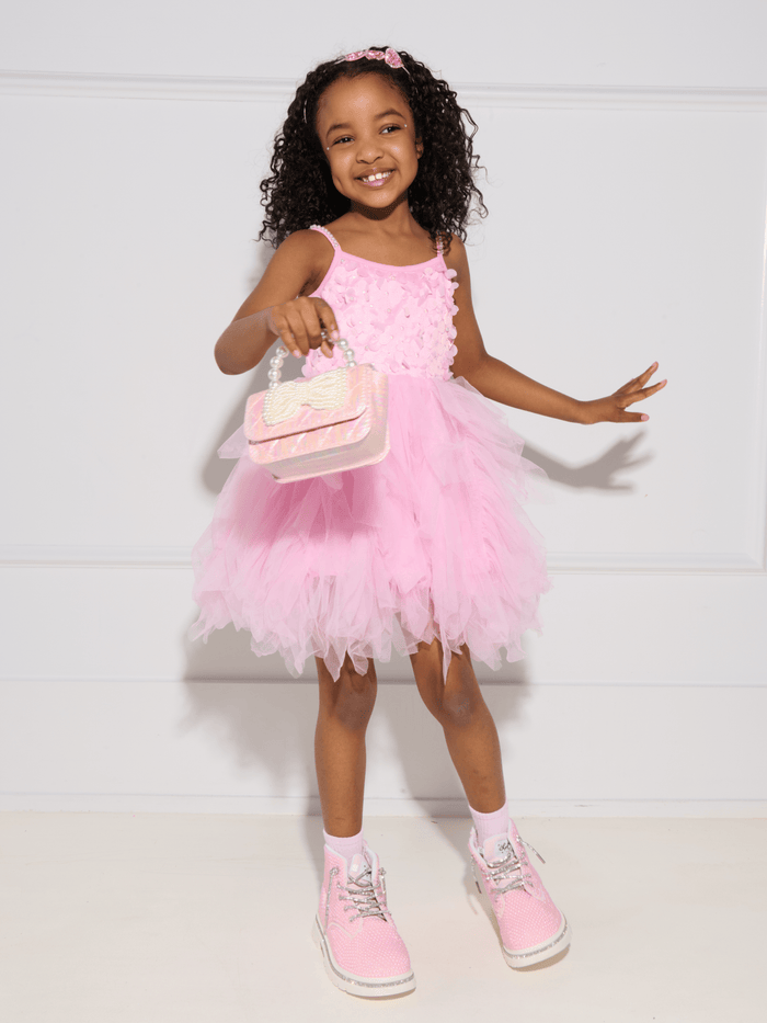 Lola + The Boys Dress Pink 3D Flowers Tulle Dress