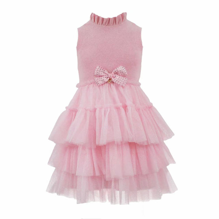 Lola + The Boys Dress Pink Tiered Party Bow Dress