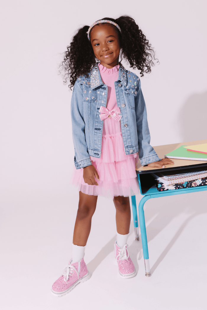 Lola + The Boys Dress Pink Tiered Party Bow Dress