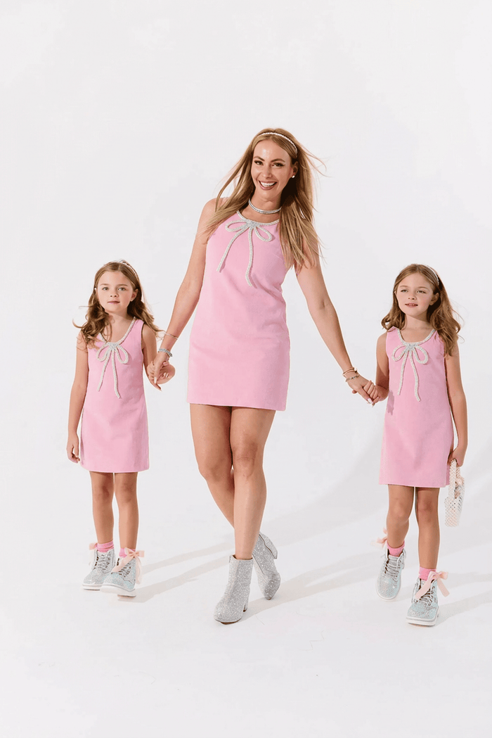 Lola + The Boys Dress Pink Velvet Bow Princess Dress