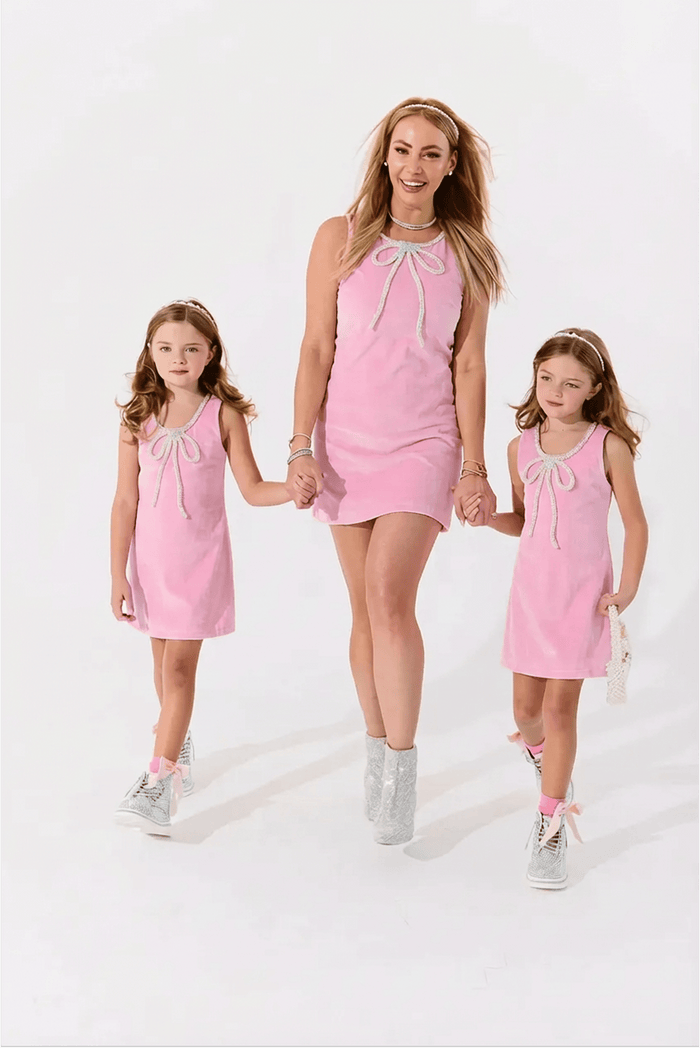 Lola + The Boys Dress Pink Velvet Bow Princess Dress – Teen/Women