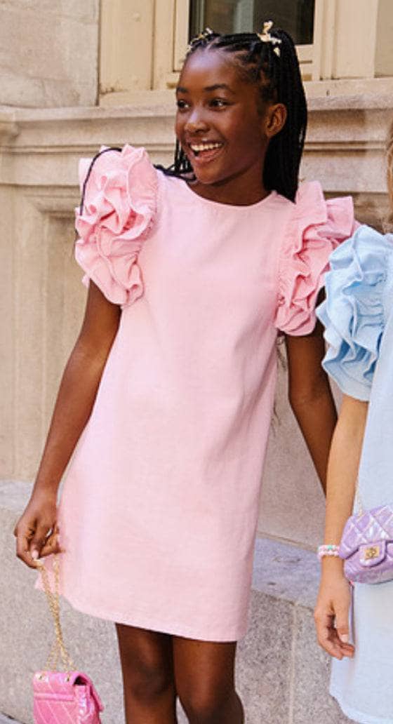 Lola + The Boys Pink Princess Ruffle Denim Dress 4 Lola + The Boys Pink Princess Ruffle Denim Dress 4