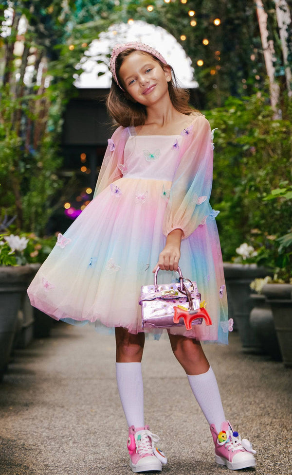pastel rainbow ombre dress Lola + The Boys Rainbow Butterfly Ombre Dress in Multicolor at Nordstrom, Size 6