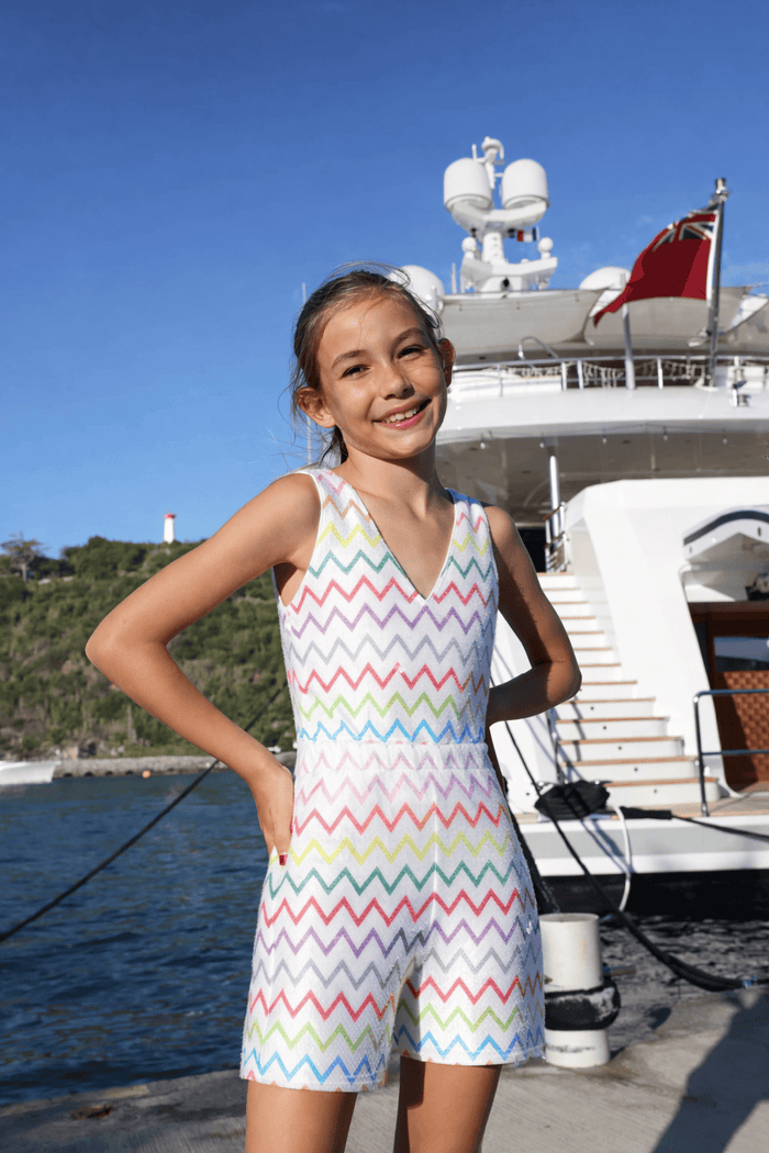 Lola + The Boys Dress Rainbow Chevron Sequin Romper