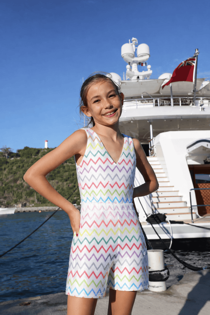 Lola + The Boys Dress Rainbow Chevron Sequin Romper