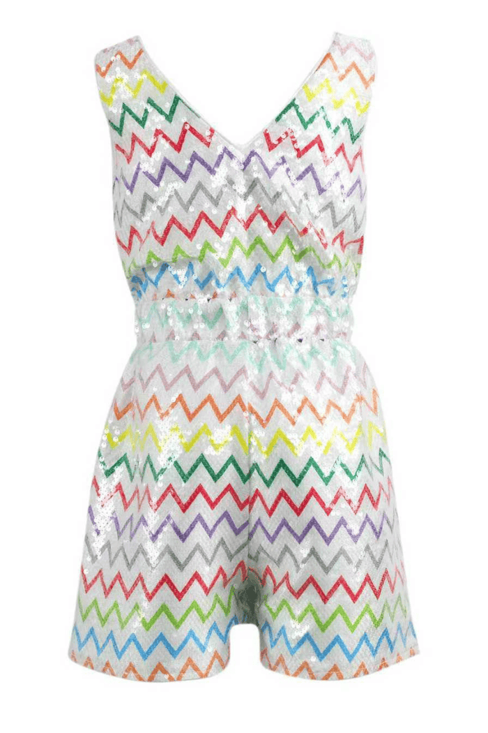 Lola + The Boys Dress Rainbow Chevron Sequin Romper