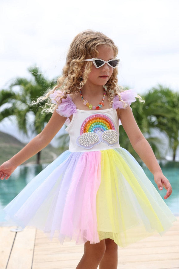 Rainbow Pearl Patch Tulle Dress, 6