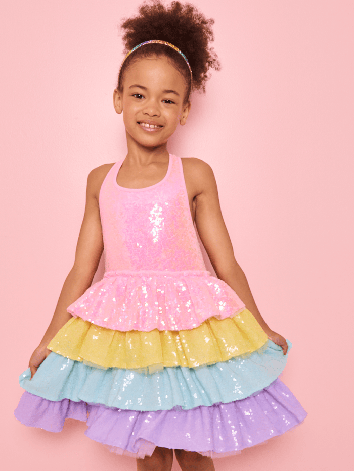 Lola + The Boys Dress Rainbow Sequin Tiered Dream Dress
