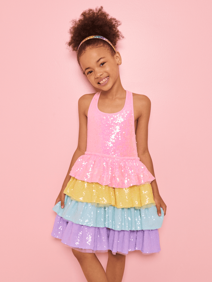 Lola + The Boys Dress 2 Rainbow Sequin Tiered Dream Dress