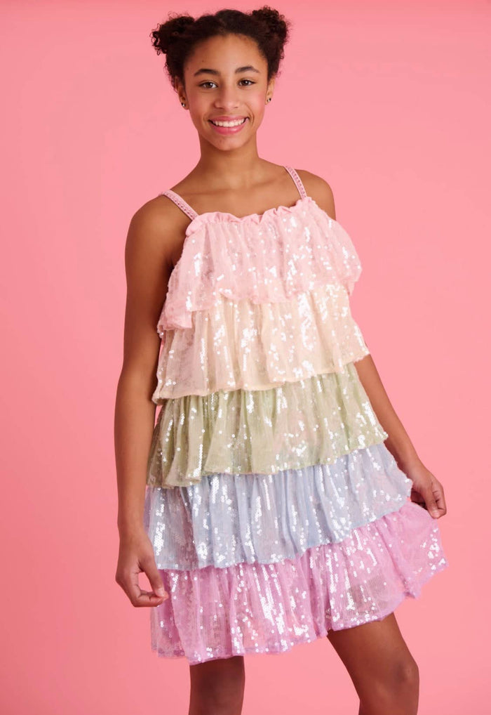lola-new-arrival Dress Rainbow Sequin Tiered Dress – Teen/Women
