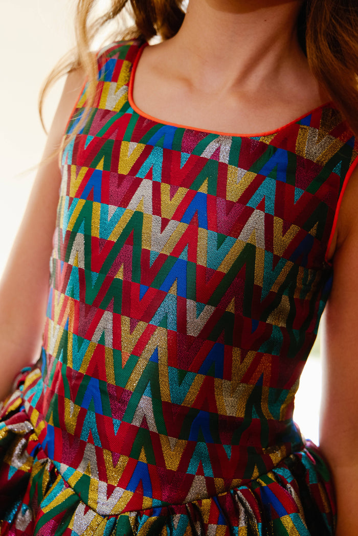 Lola + The Boys Dress Rainbow Vibes Metallic Bubble Dress