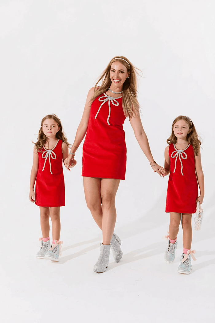 Lola + The Boys Dress Red Velvet Bow Princess Dress