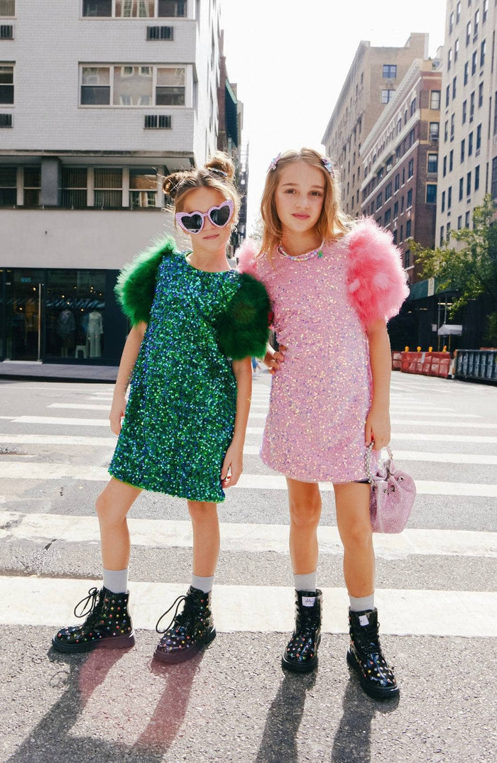 Lola + The Boys Dress Rose Feather Party Dress