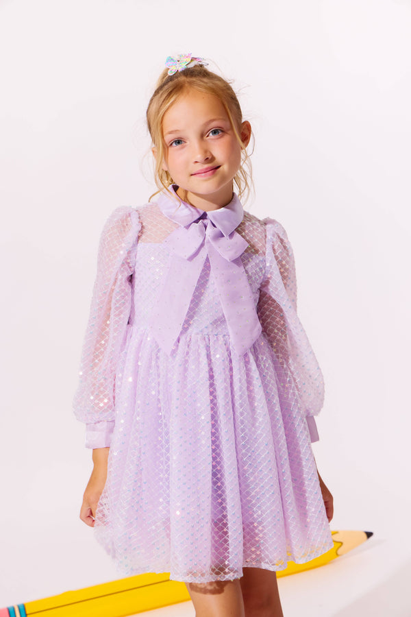 lola and the boys sequin dress Lola + The Boys Sequin Party Bow Dress, Lavender / 8