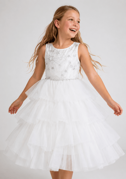 Lola + The Boys Dress Shooting Star Beaded Sparkle Tulle Dress