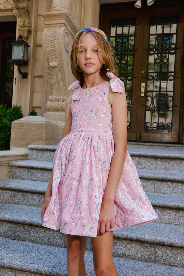 Lola + The Boys Dress Velvet Shimmer Bow Dress