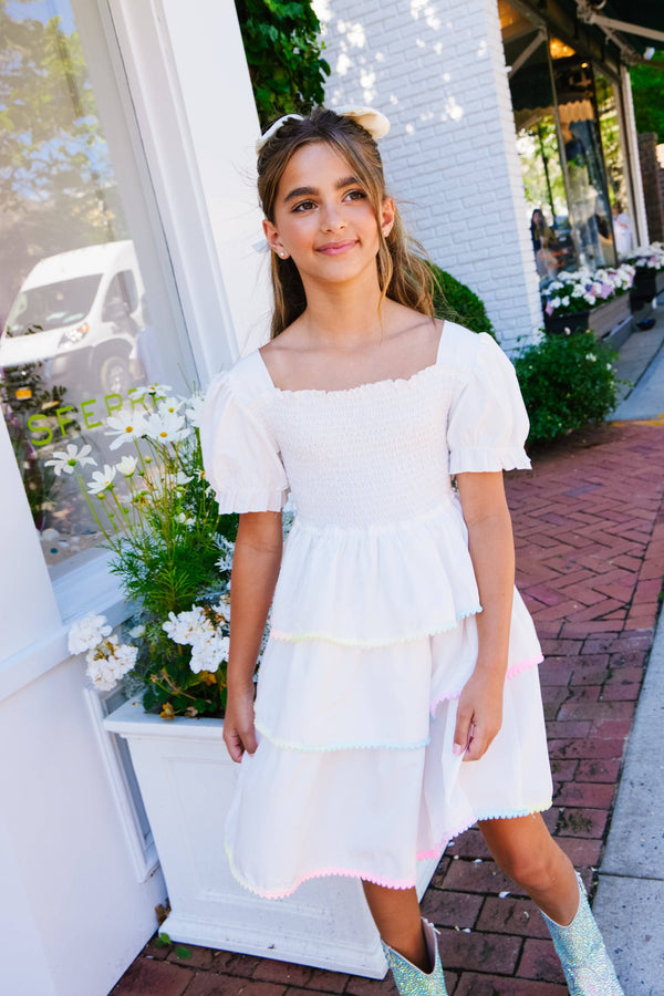 Lola + The Boys White Rainbow Tier Dress, 4