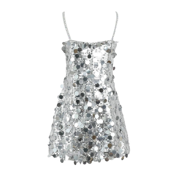 women silver sequin dress Women's For The Thrill Sequin Sleeveless Shift Mini Dress in Silver