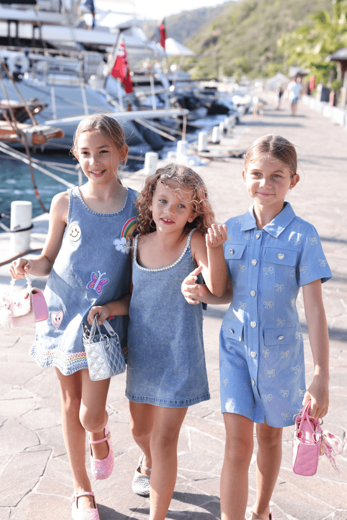 Lola + The Boys Gems Bow Denim Dress