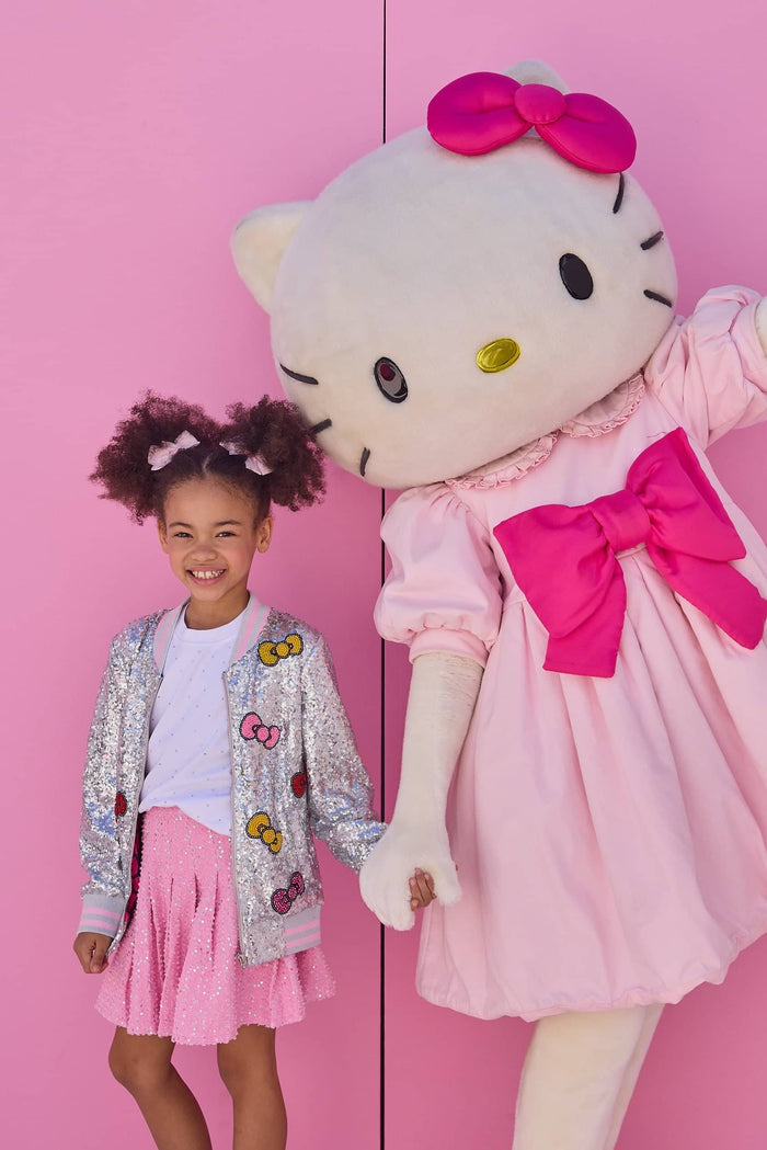 Lola + The Boys Hello Kitty Silver Sequin Bomber