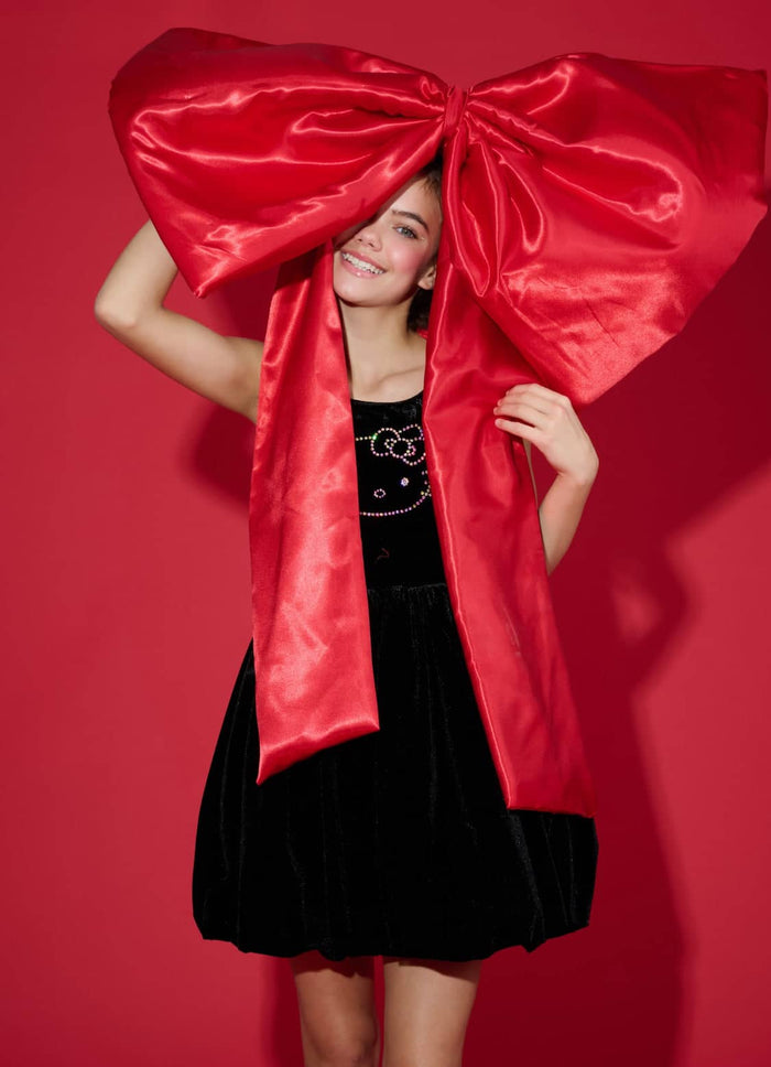 Lola + The Boys Hello Kitty Sparkle Bow Velvet Dress