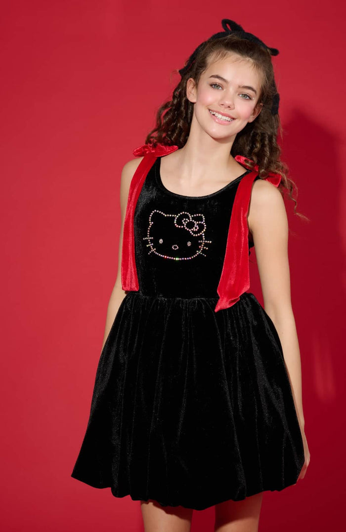 Lola + The Boys Hello Kitty Sparkle Bow Velvet Dress