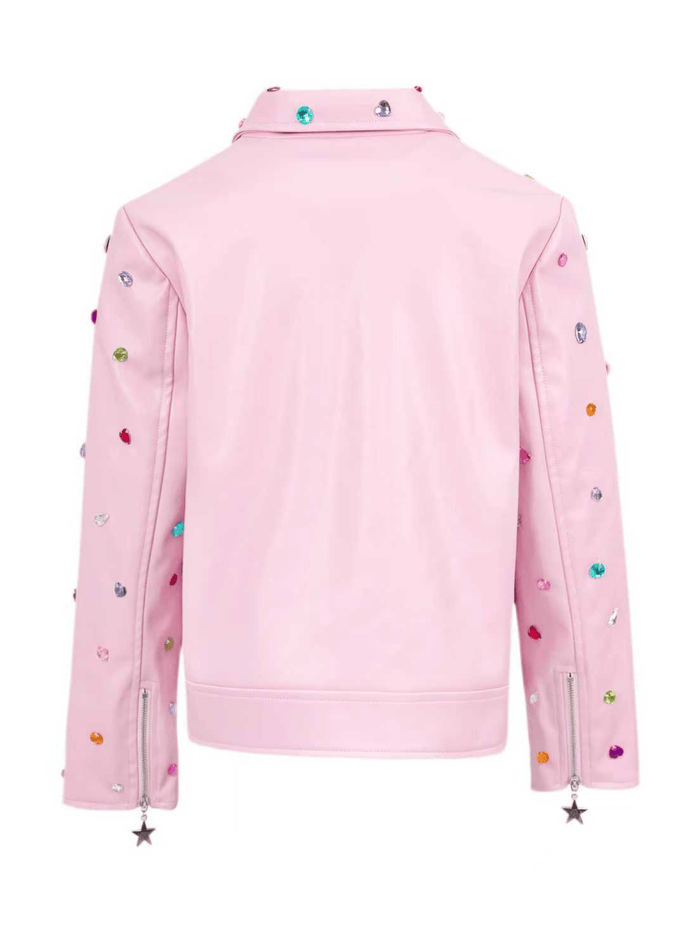 Lola + The Boys Jacket Bejeweled Faux Leather Moto