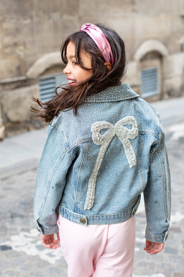 ジャケット・アウター BOW BOW BLANKET LINED DENIM JACKET L Crystal Bow Denim Jacket