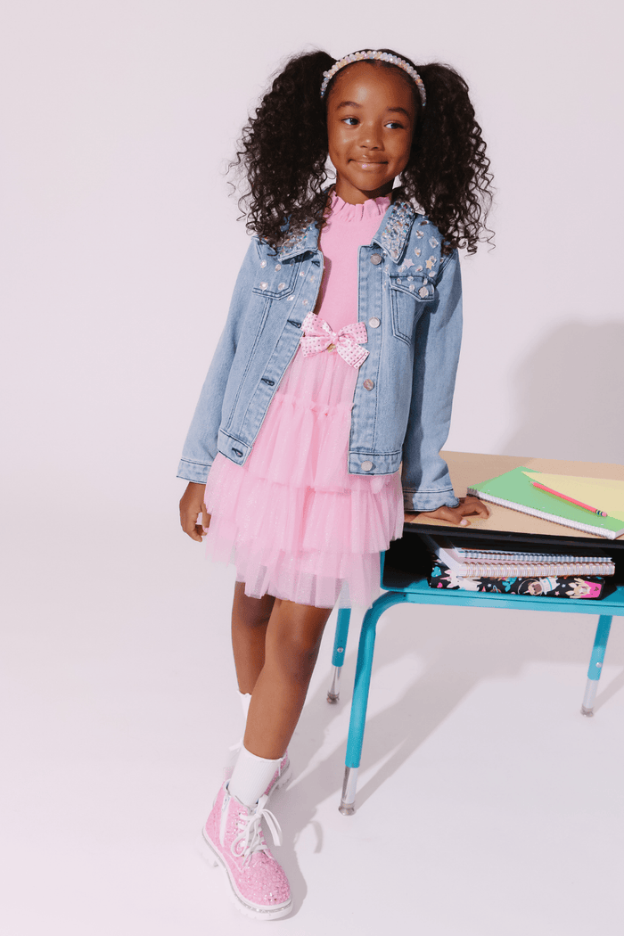 Lola + The Boys Jacket 4 Diamond Drip Crop Denim Jacket