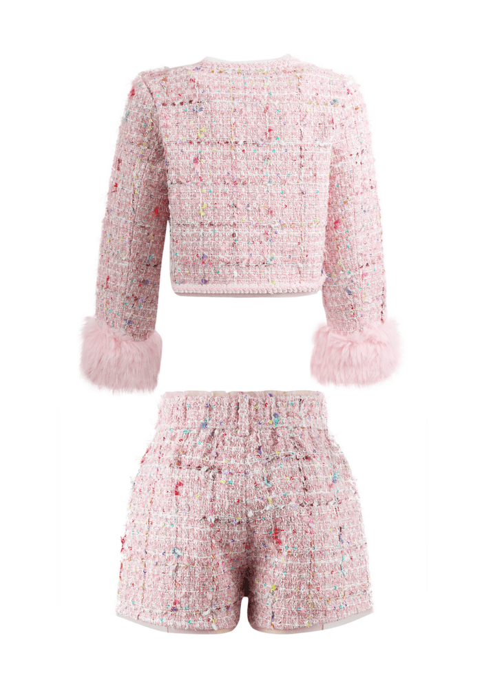 Lola + The Boys Jacket Gabriella Fur Trim Shorts Set