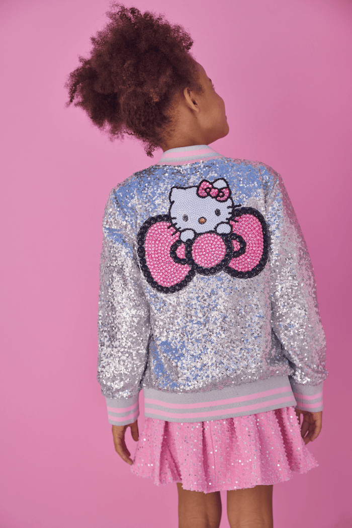 Lola + The Boys Jacket Hello Kitty Silver Sequin Bomber