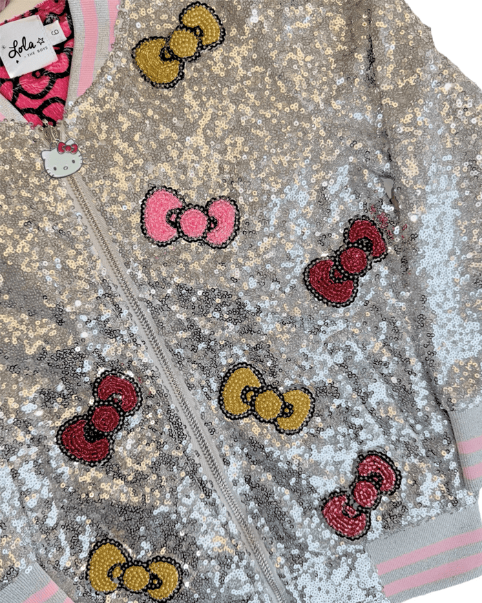 Lola + The Boys Jacket Hello Kitty Silver Sequin Bomber
