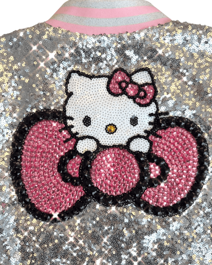 Lola + The Boys Jacket Hello Kitty Silver Sequin Bomber