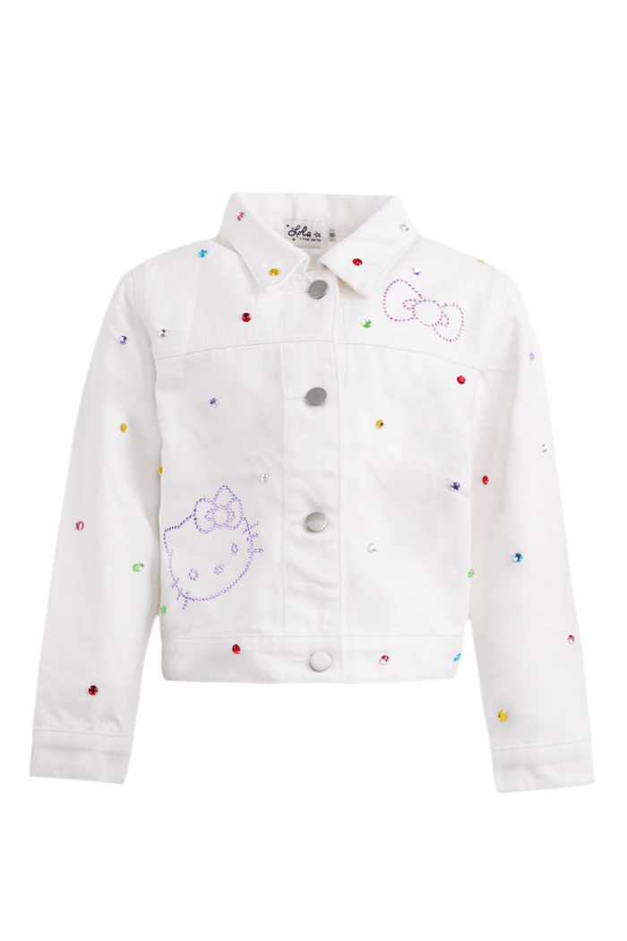 Lola + The Boys Jacket Hello Kitty® White Denim Rainbow Crystal Jacket