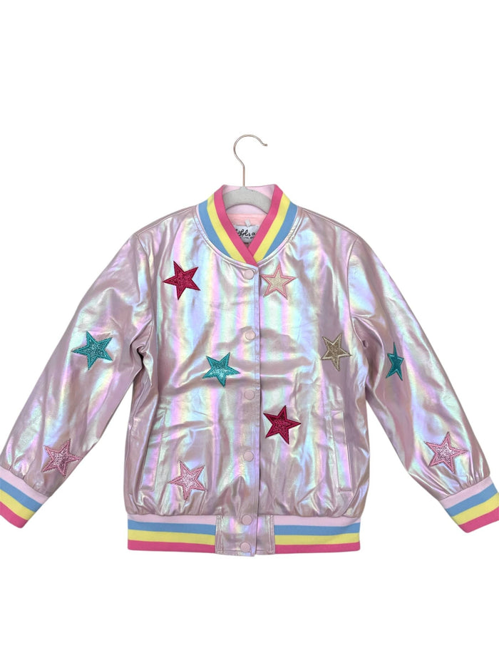 Lola + The Boys Jacket Holographic Stars Bomber