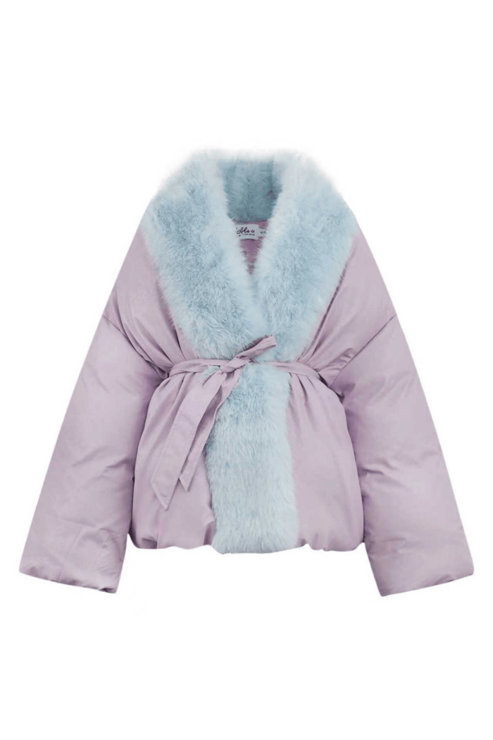 Lola + The Boys Jacket Lavender Fuzzy Wrap Puffer