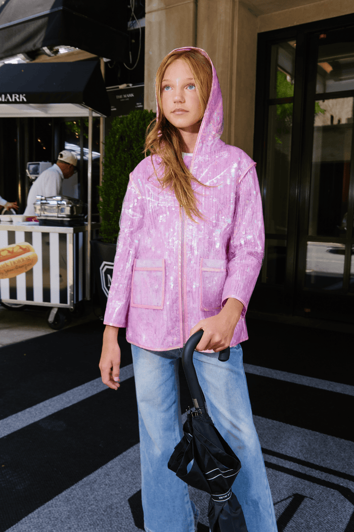 Lola + The Boys Jacket Lavender Sequin Rain Jacket