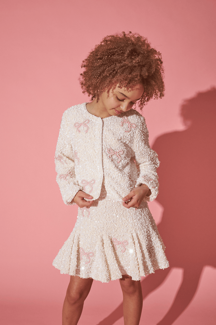 Lola + The Boys Jacket Pearly Bow Sparkle Jacket