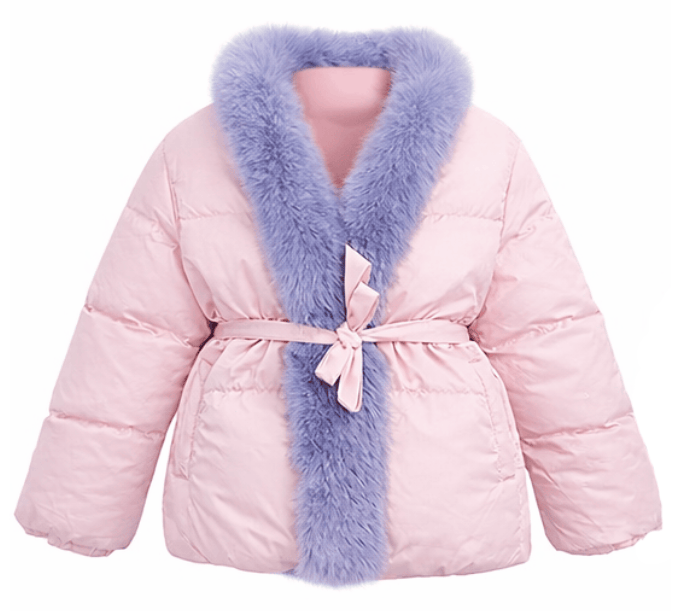 Lola + The Boys Jacket Pink Fuzzy Wrap Puffer