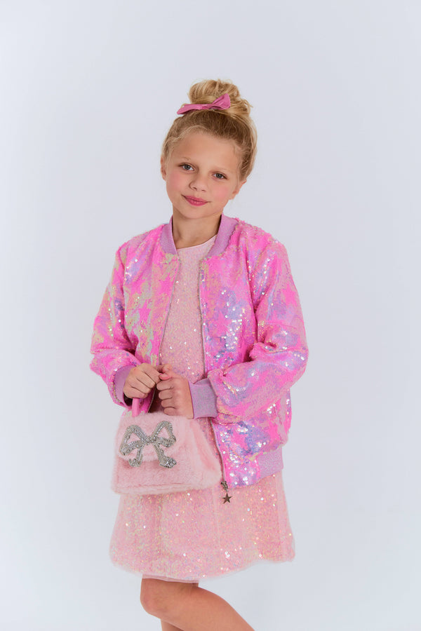Pink Stars Sequin Bomber