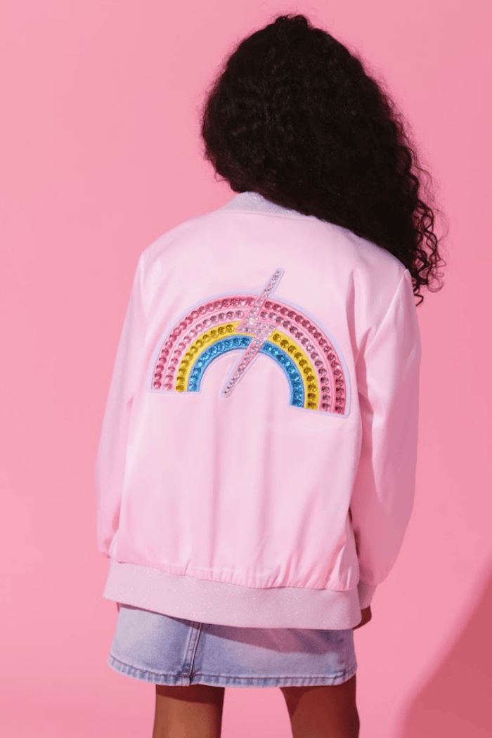Lola + The Boys Jacket Rainbow Flash Satin Bomber