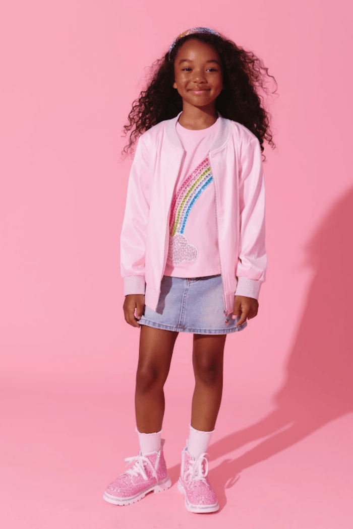 Lola + The Boys Jacket Rainbow Flash Satin Bomber