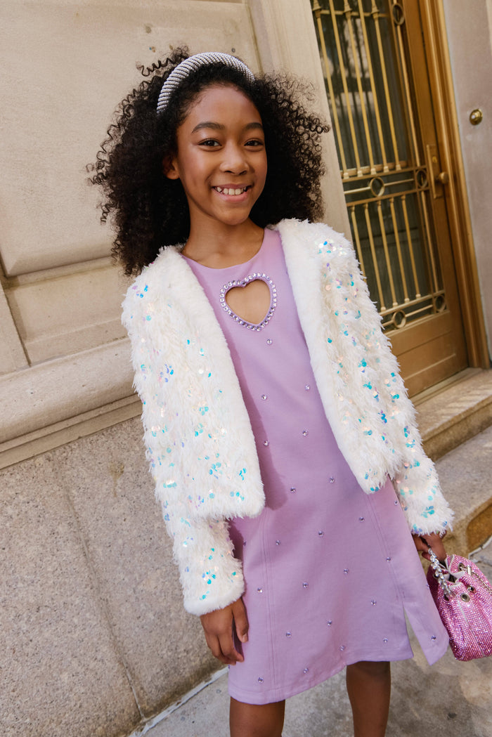 Lola + The Boys Jacket Snow Sparkle Plush Sequin Jacket