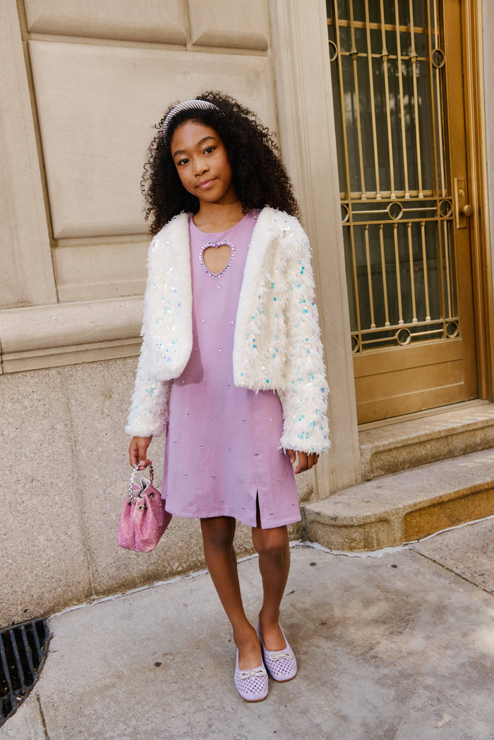 Lola + The Boys Jacket Snow Sparkle Plush Sequin Jacket