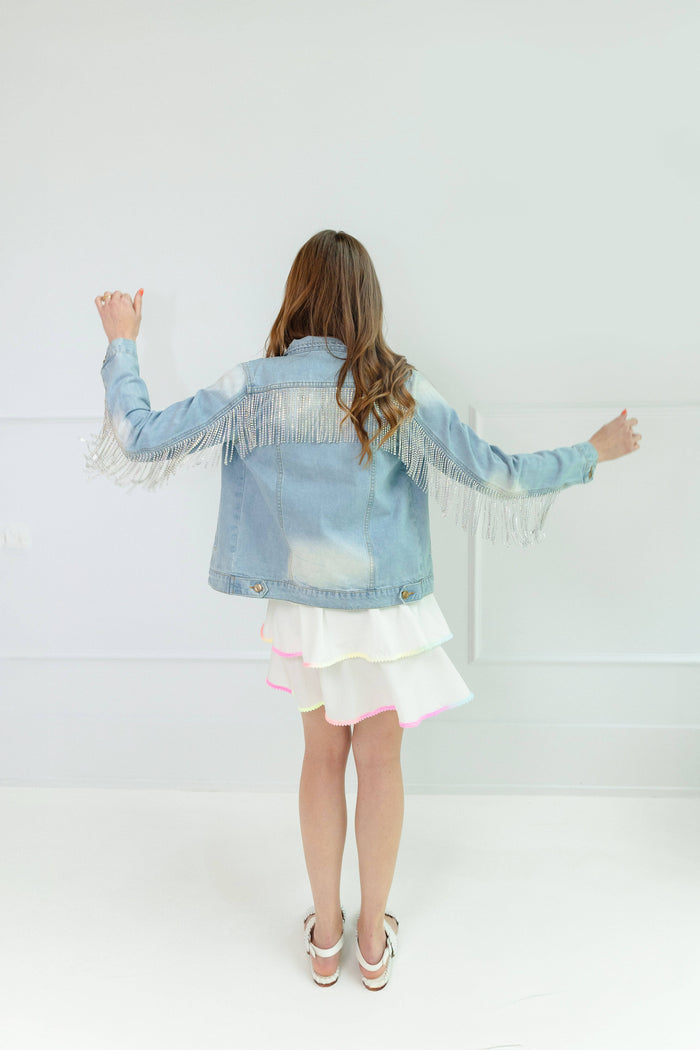 Lola + The Boys Jacket Women's Crystal Tassel Denim Jacket