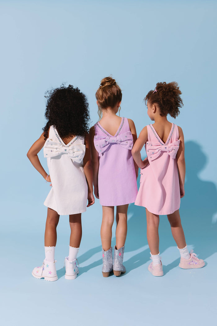 Lola-spring-25 Lavender Crystal Heart Denim Bow Dress